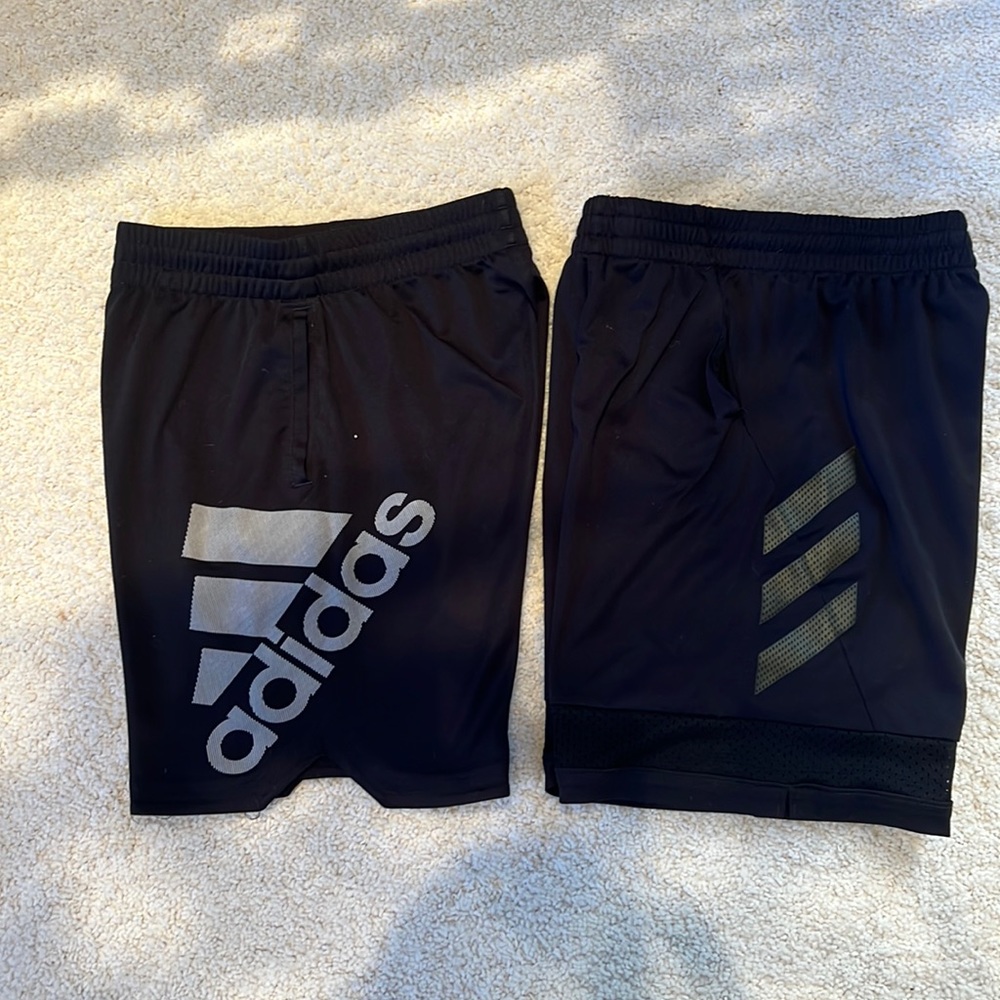 adidas black youth small size shorts, 2-pack; 100% polyester